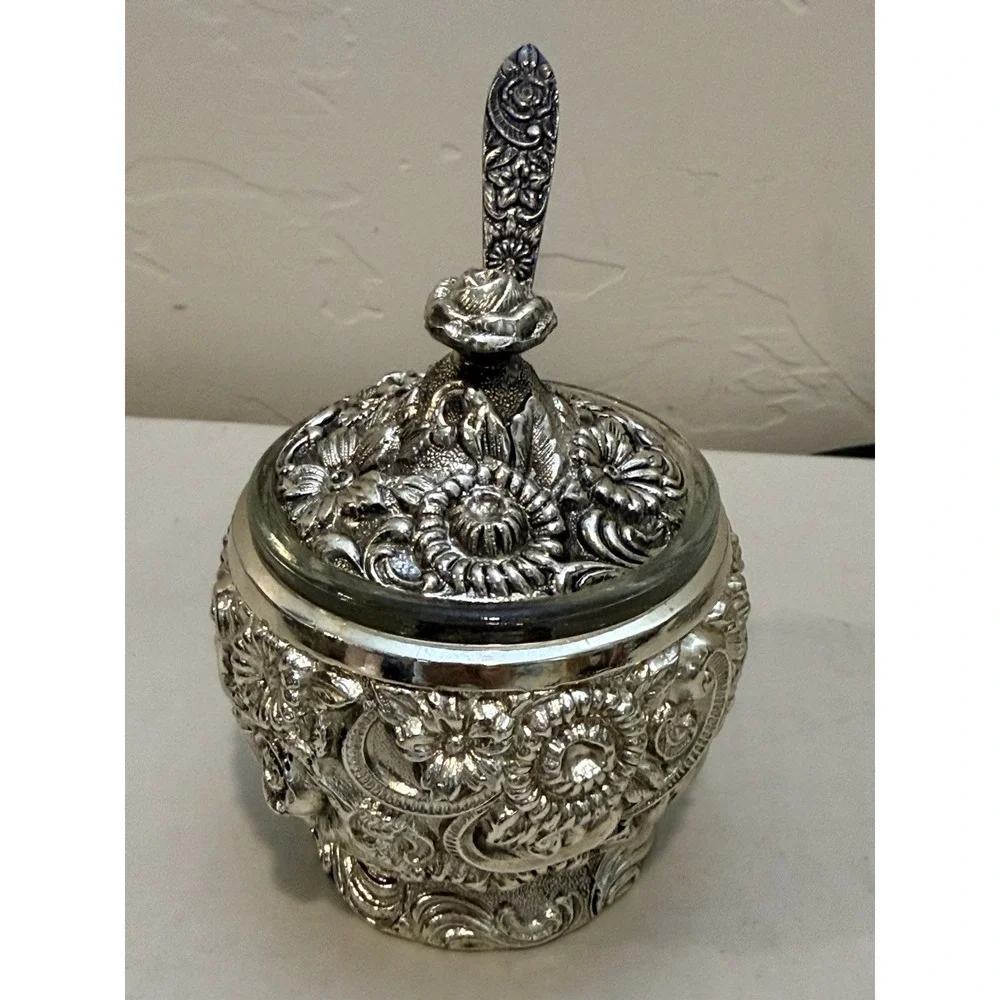 Harrison Fisher Sugar Bowl HF-0917 Silver Plated Floral Sugar/Condiment Repousse